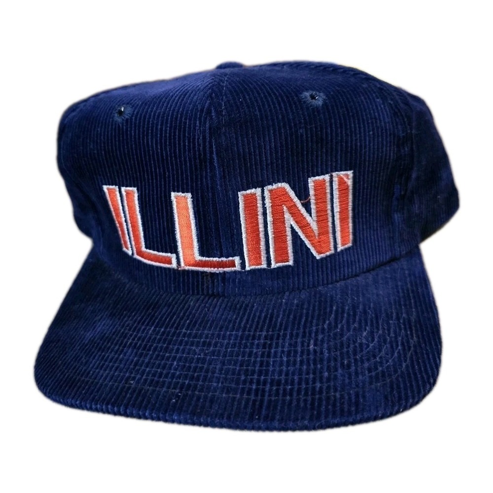 Illini Snapback Corduroy Navy Blue Illinois Fighting Hat Script Twins Ent Vtg